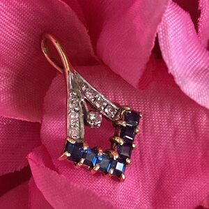 Genuine Sapphires and Diamonds 14k Gold Pendant